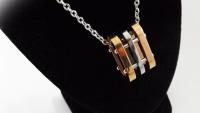 Stainless Steel 2-tone Geometric Tag Charm Chain Necklace