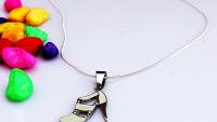 High Heel Lady Shoe Pendant White Enamel in Stainless Steel