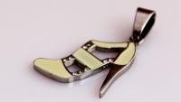 High Heel Lady Shoe Pendant White Enamel in Stainless Steel