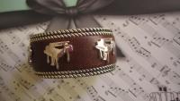 Silver Brown Leather Piano Cuff Bracelet