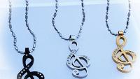 Treble Clef Necklace in Stainless Steel with CZ Stones