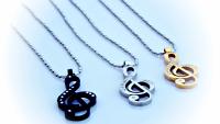 Treble Clef Necklace in Stainless Steel with CZ Stones