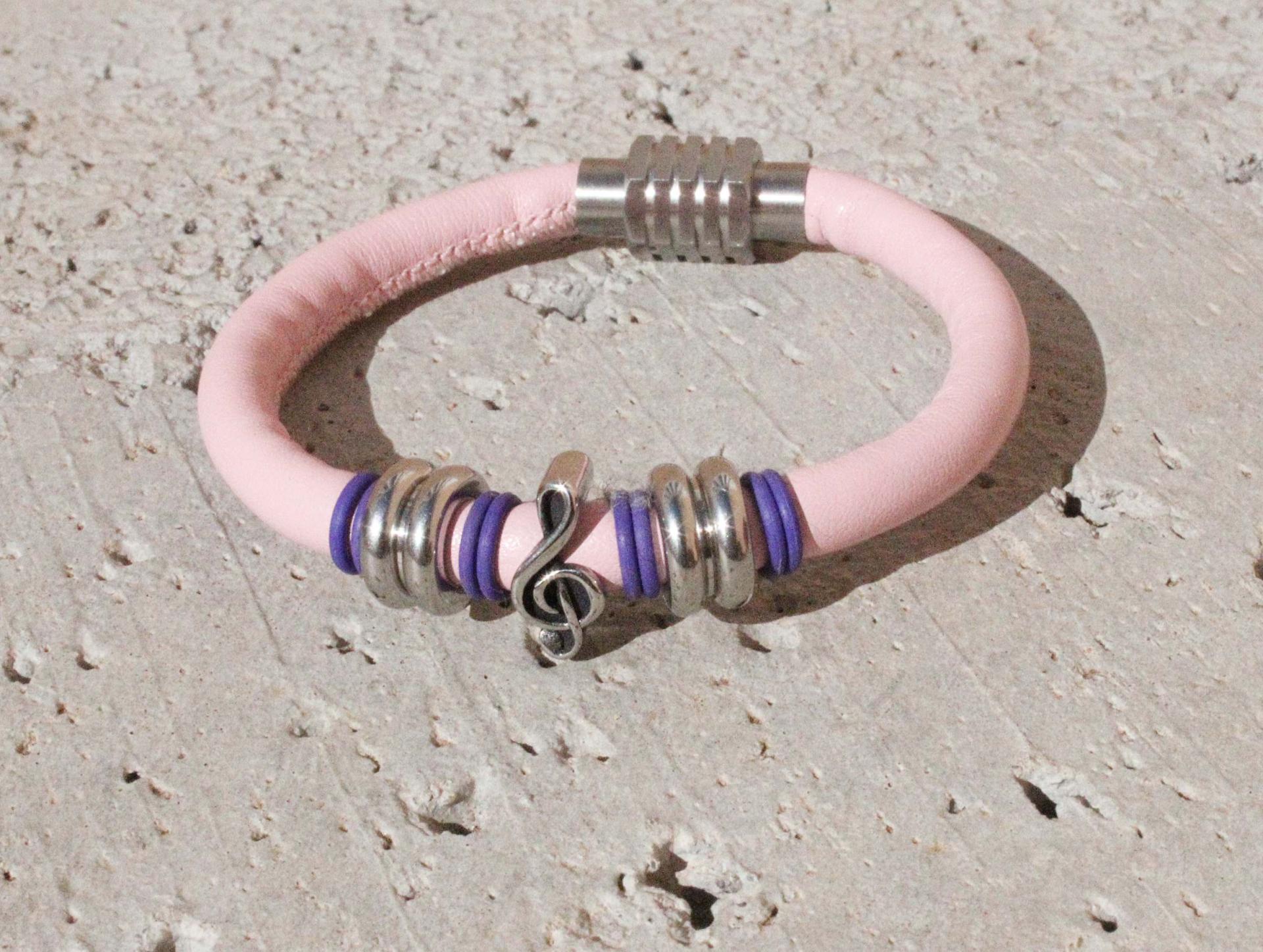 Baby Pink Leather Music Note Clef Bracelet
