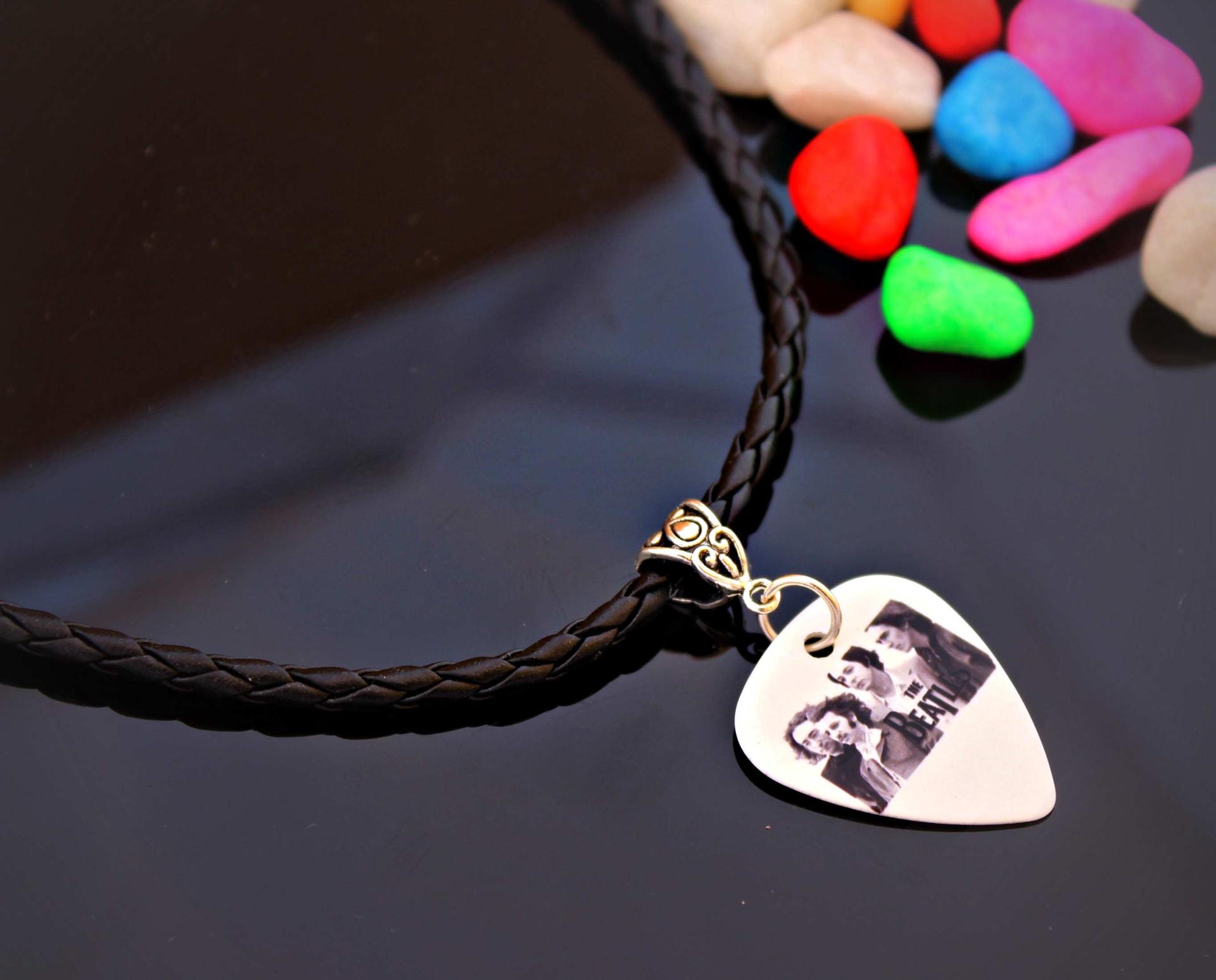 The Beatles Guitar Pick Necklace - Customise with Chain Or Choker Style