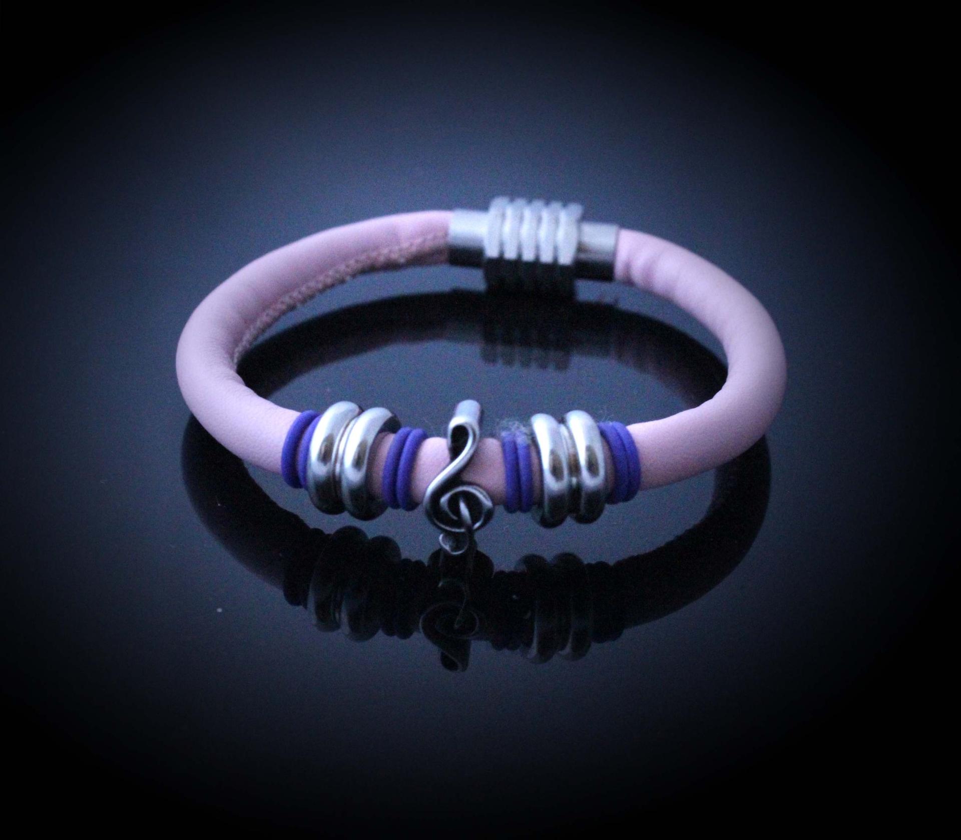 Baby Pink Leather Music Note Clef Bracelet