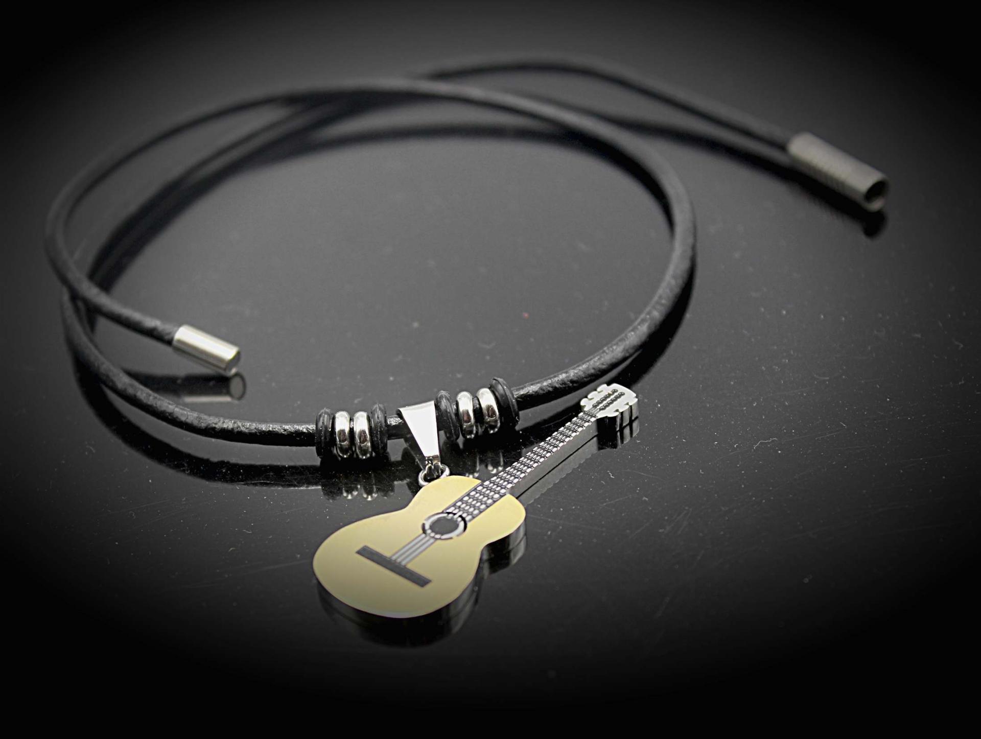 Acoustic Guitar 2 Tone Titanium & Leather Choker