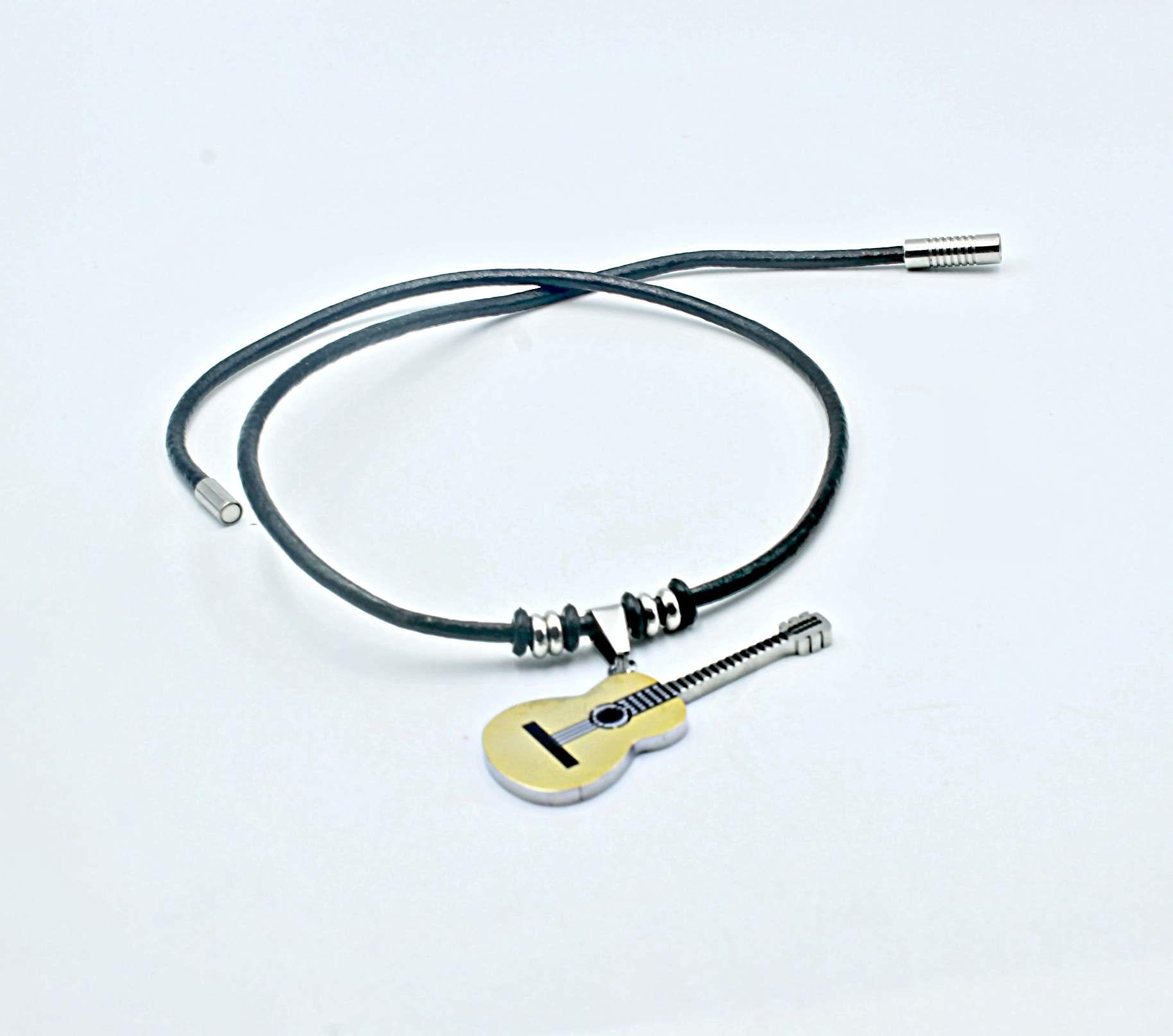 Acoustic Guitar 2 Tone Titanium & Leather Choker