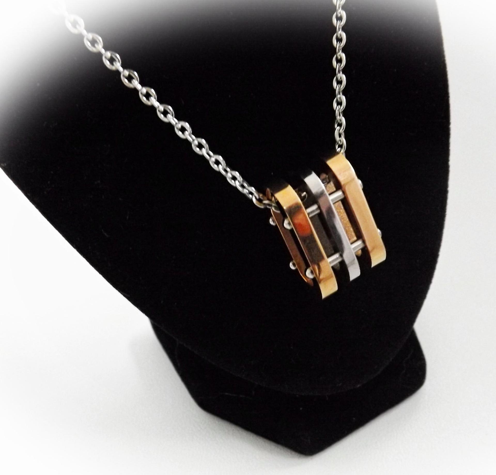 Stainless Steel 2-tone Geometric Tag Charm Chain Necklace