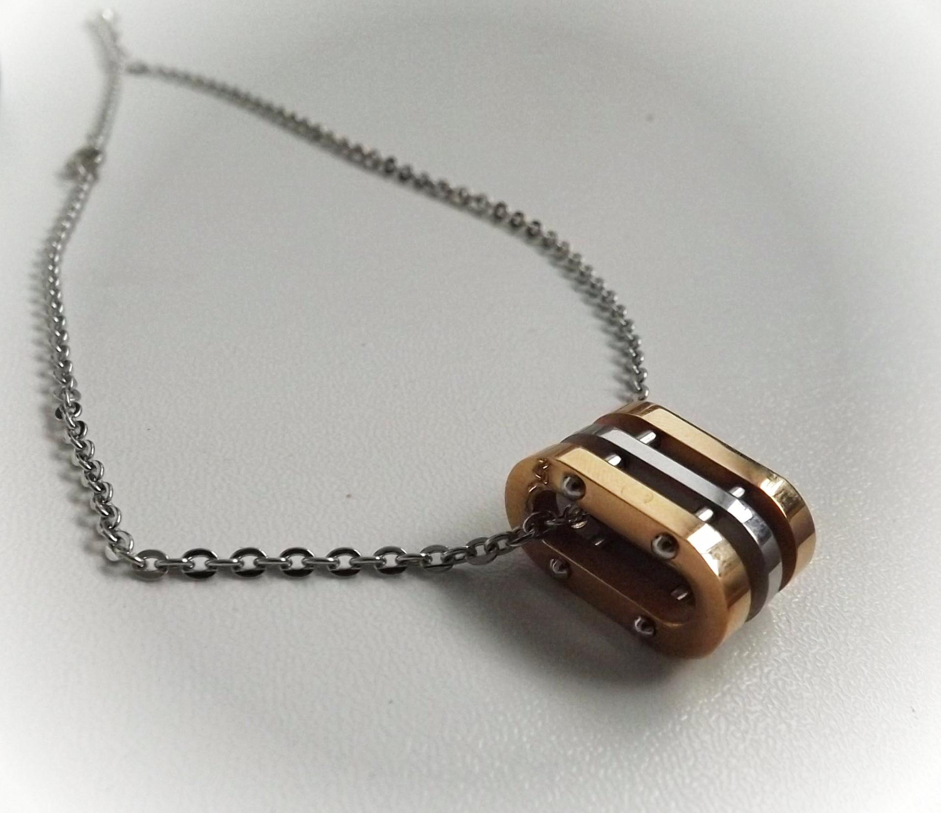 Stainless Steel 2-tone Geometric Tag Charm Chain Necklace