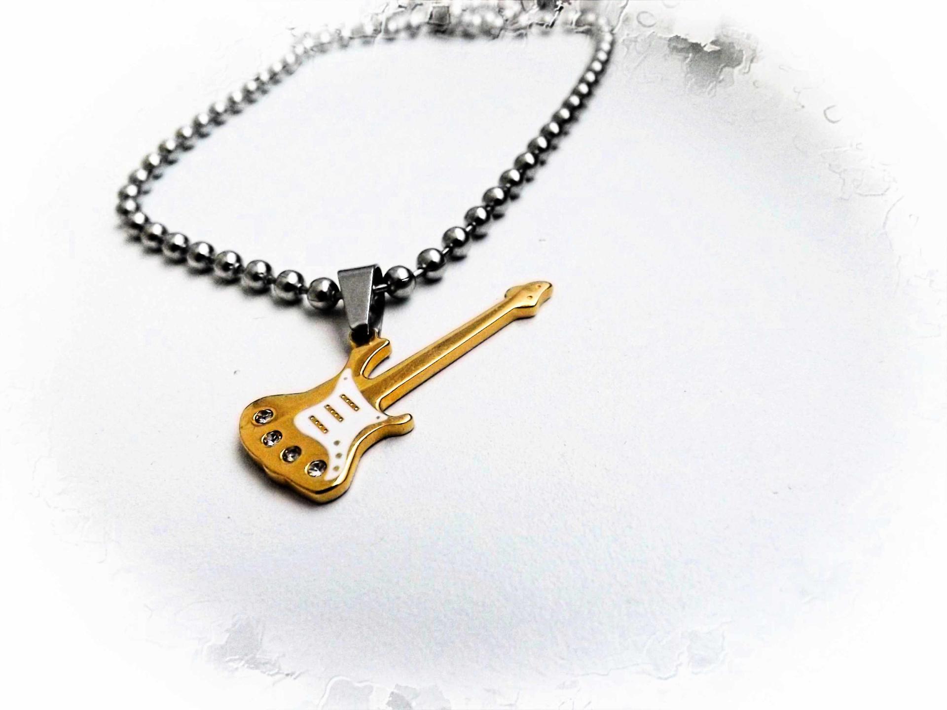 Gold Guitar Pendant with White Scratch Plate