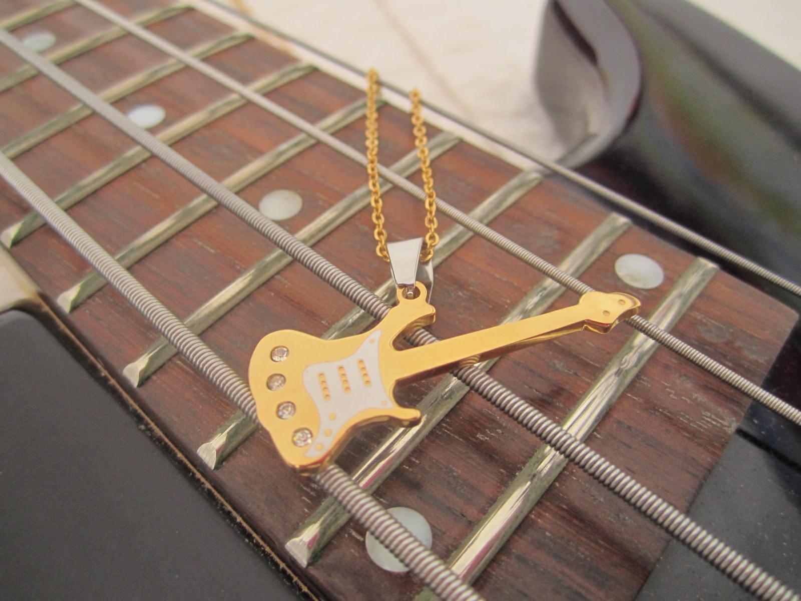 Gold Guitar Pendant with White Scratch Plate