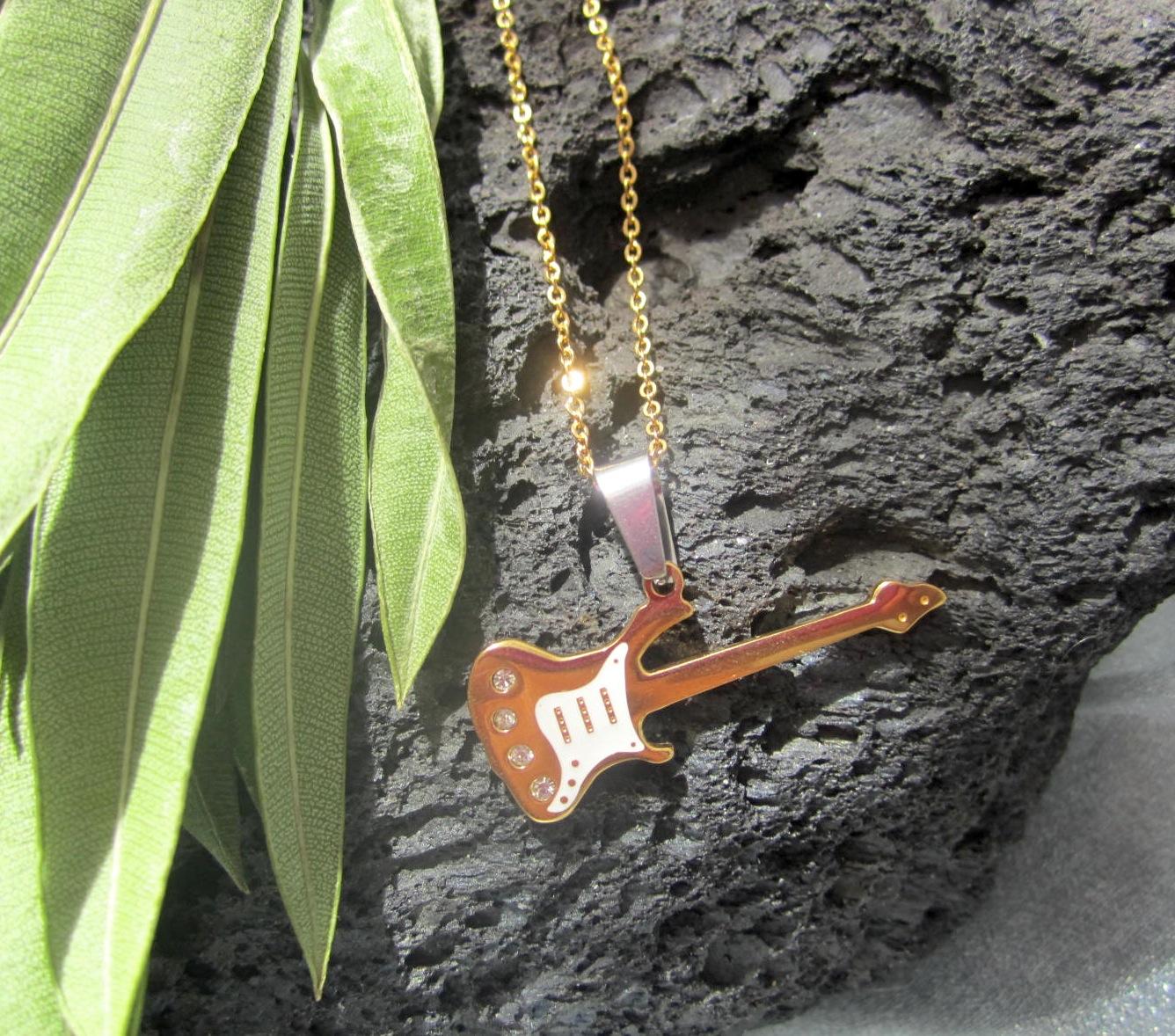 Gold Guitar Pendant with White Scratch Plate