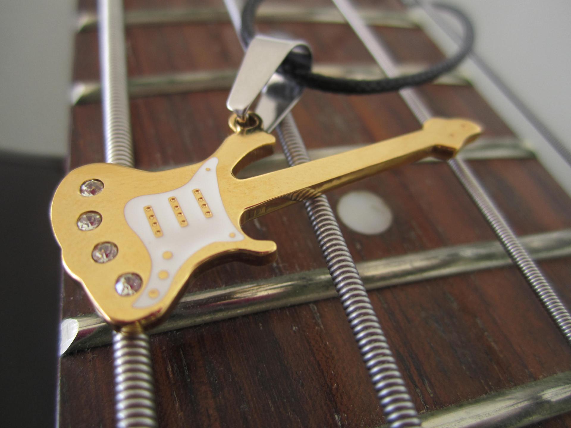 Gold Guitar Pendant with White Scratch Plate