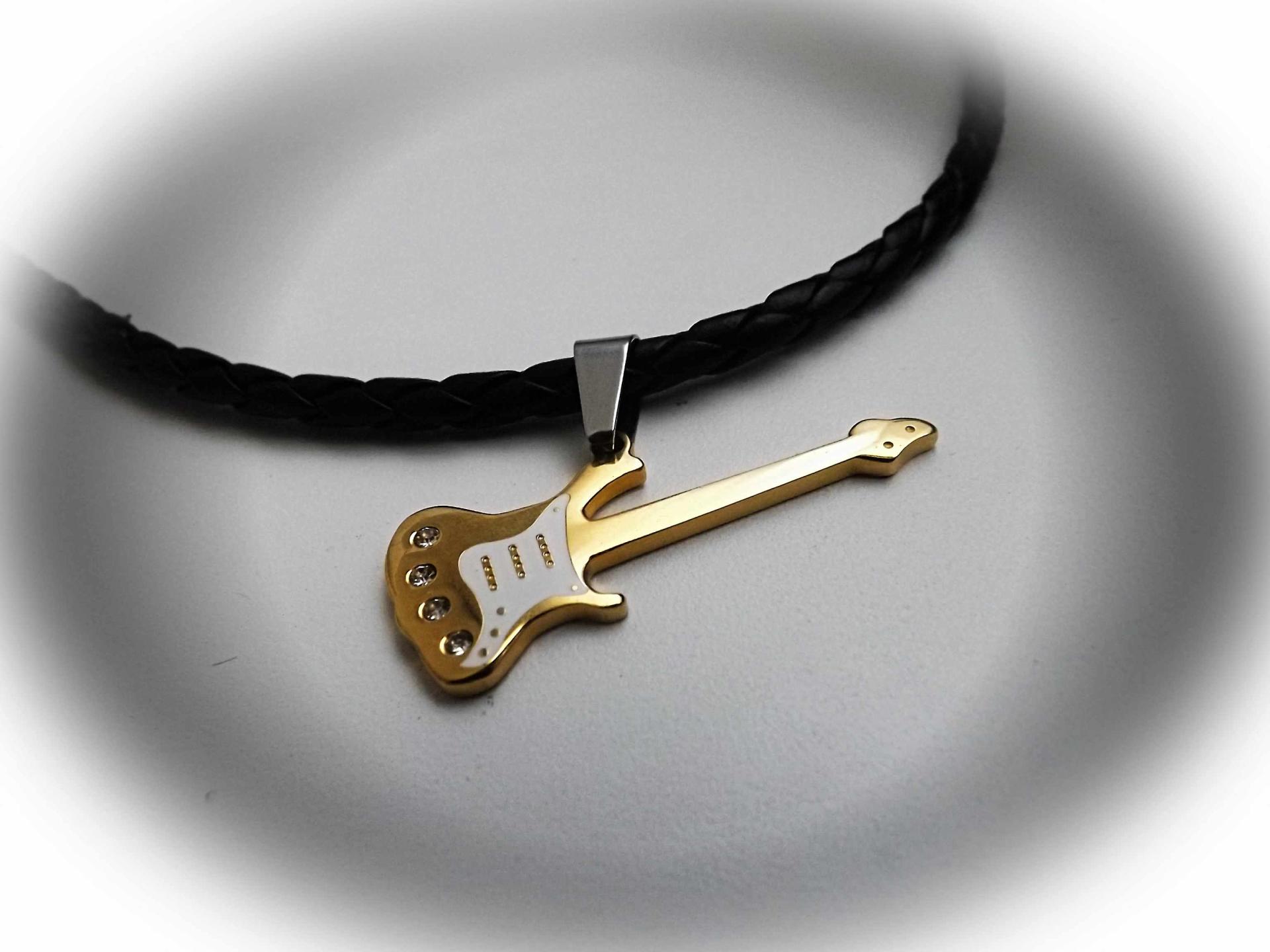 Gold Guitar Pendant with White Scratch Plate