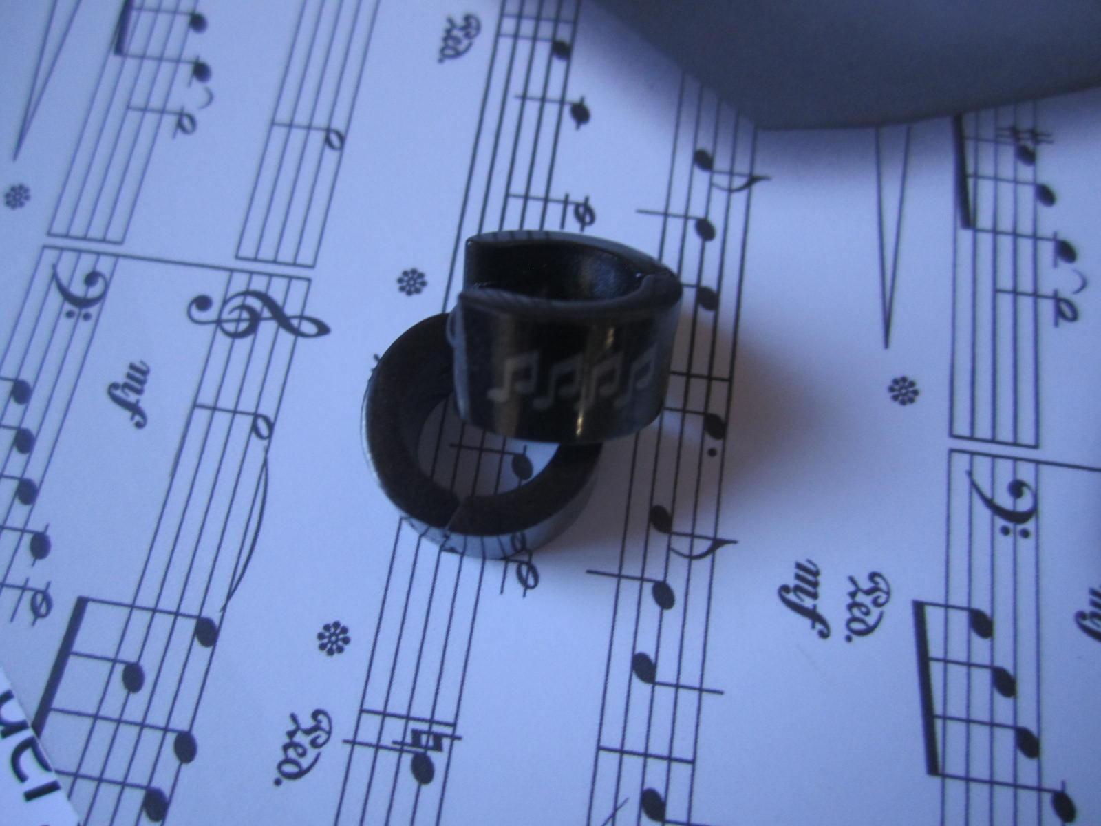 Music Note Earrings, Black in Huggie Style