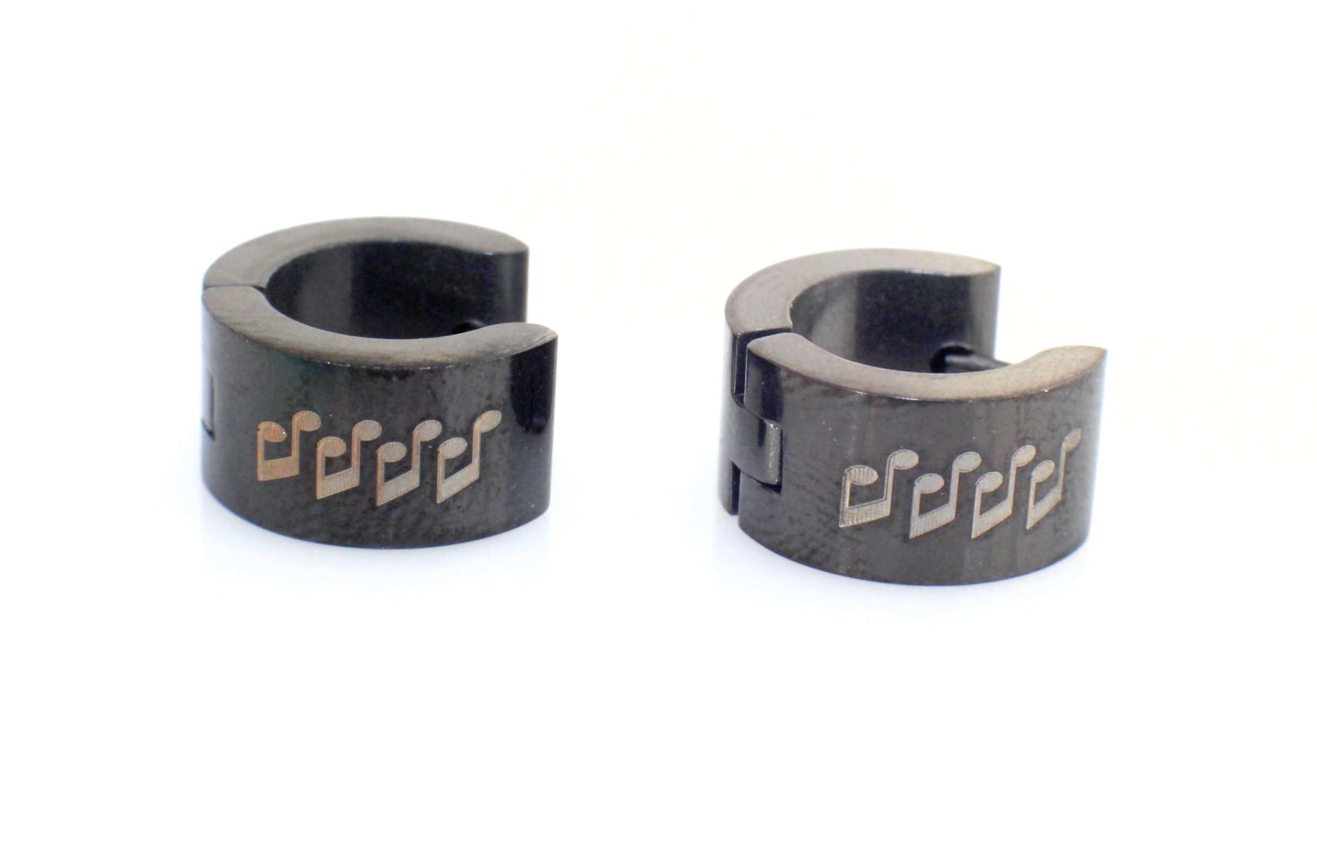 Music Note Earrings, Black in Huggie Style