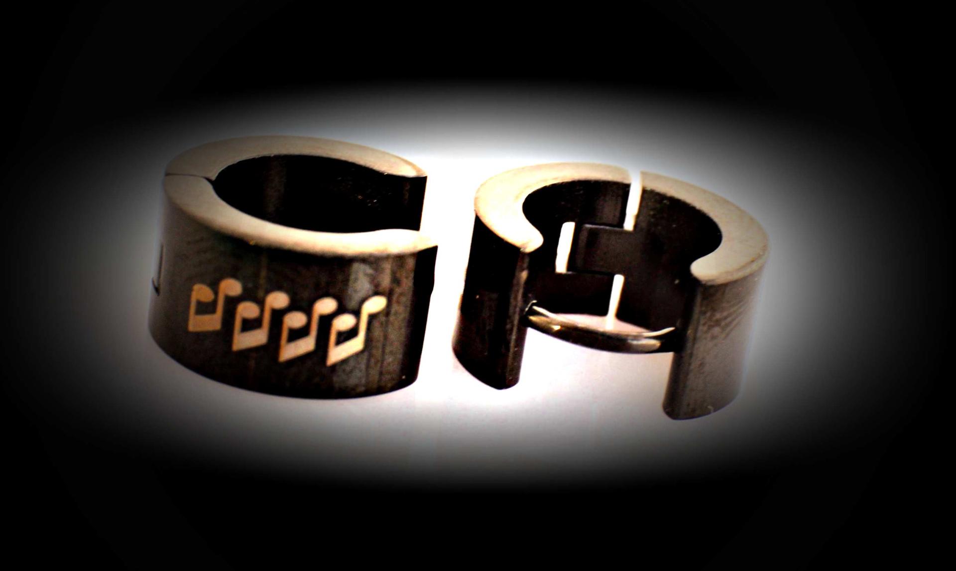 Music Note Earrings, Black in Huggie Style