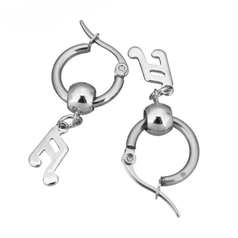 Music Note Dangle Earrings In Stainless Steel With Lever Back