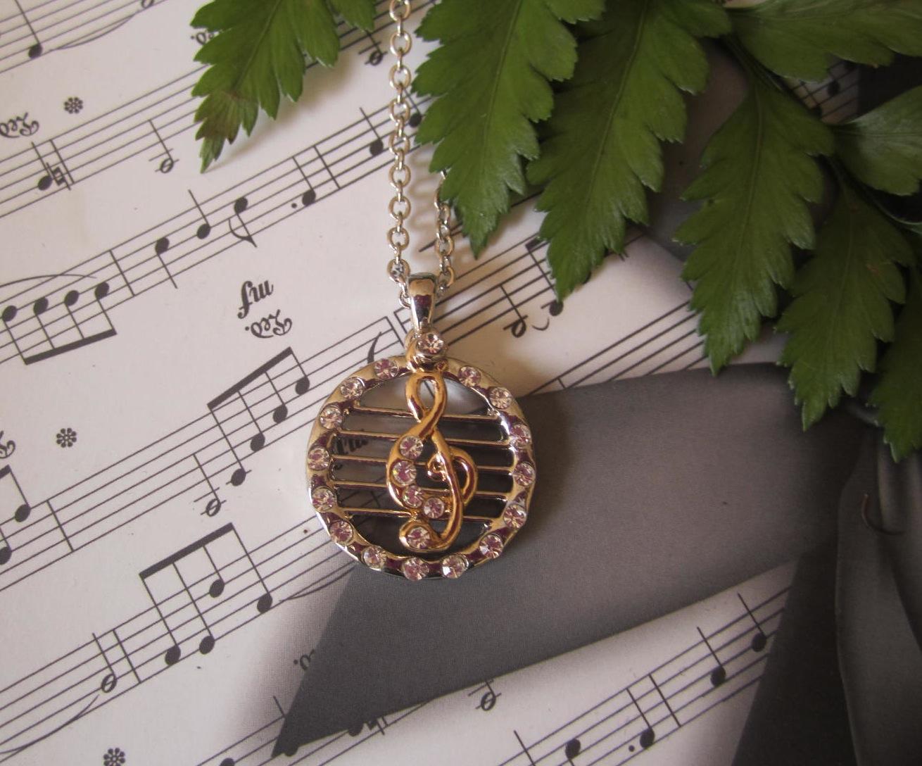 G Clef Staff Necklace - 2 Tone Style