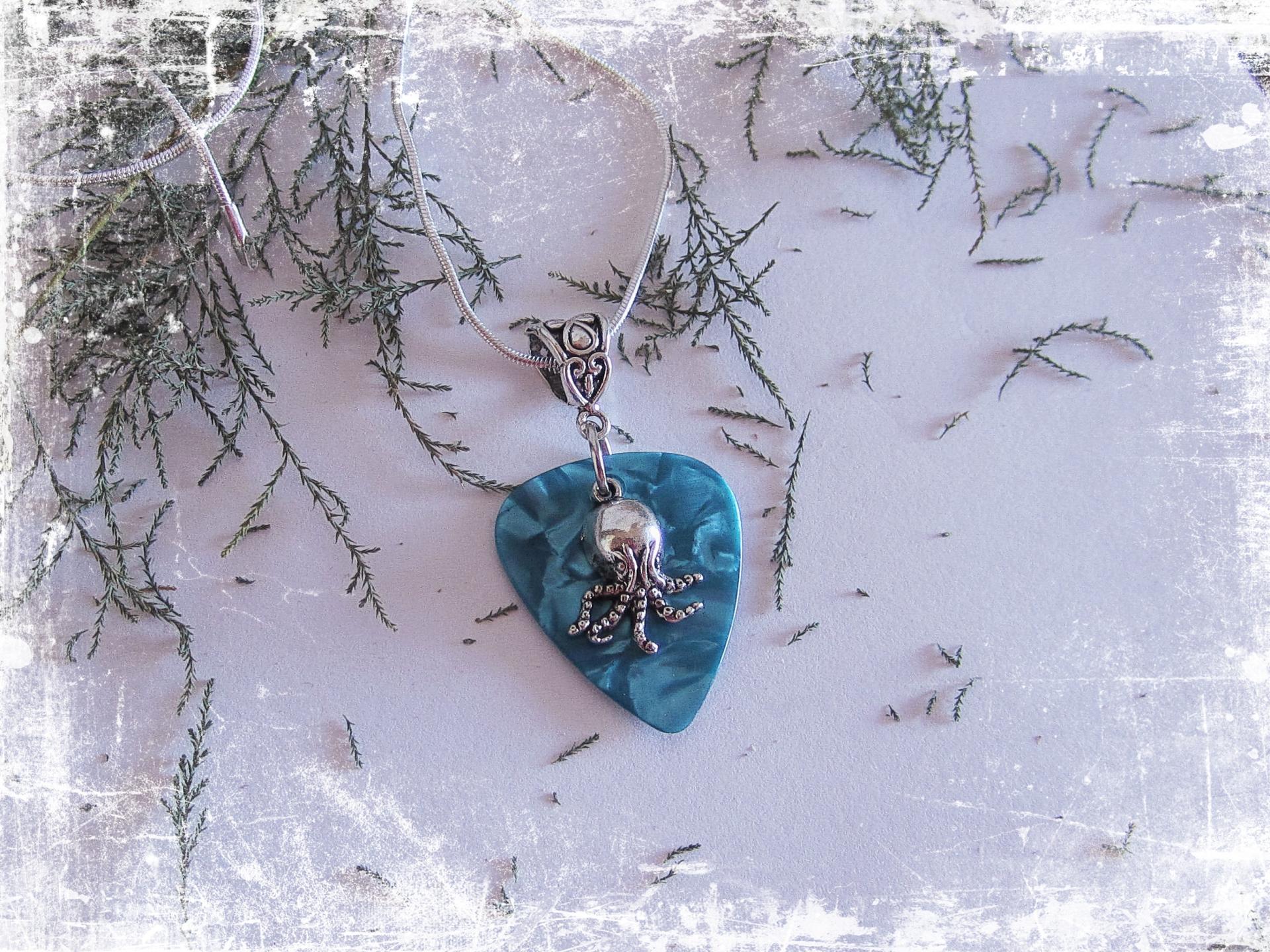 Octopus Charm Necklace -Guitar Pick Style