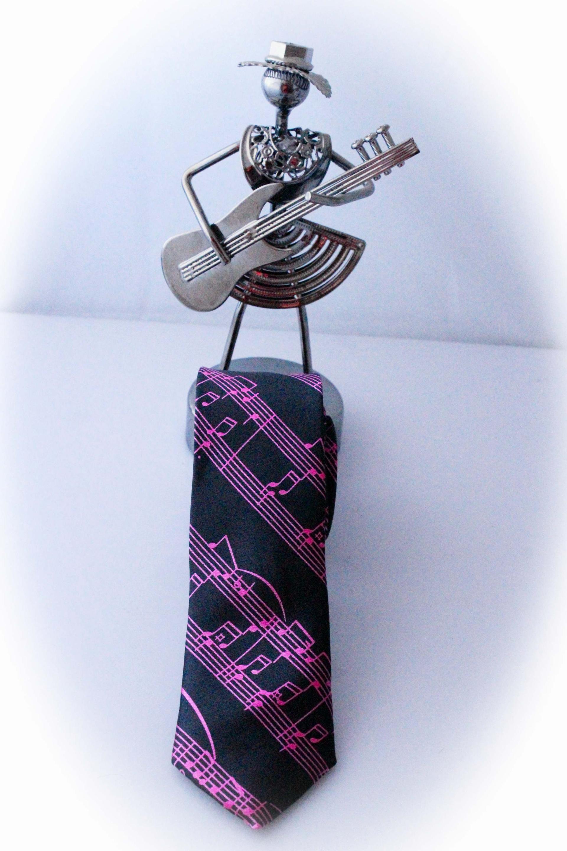 Music Note Score Tie Pink & Black