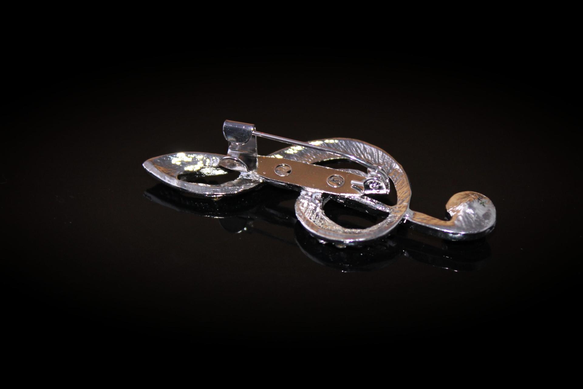 Music G Clef Brooch With Crystal Stones