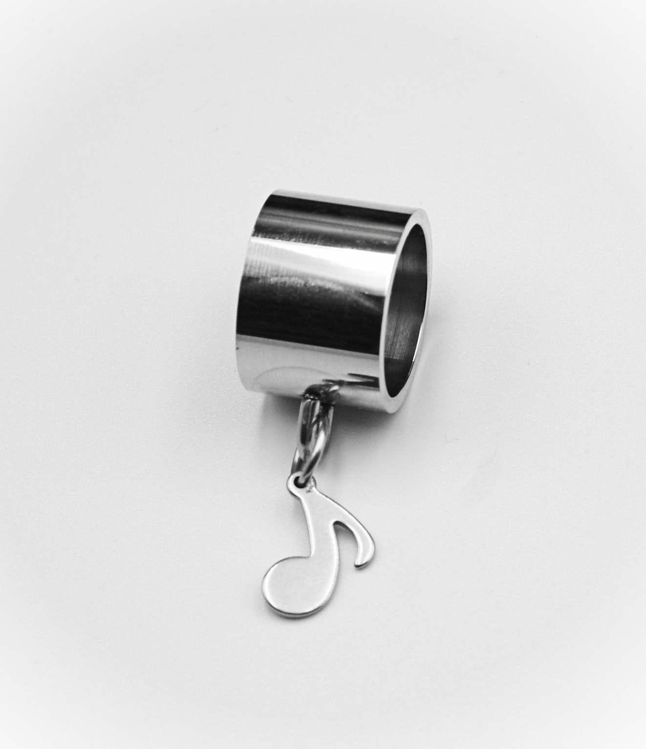 Wide Ring With Music Note Dangle Charm Stainless Steel