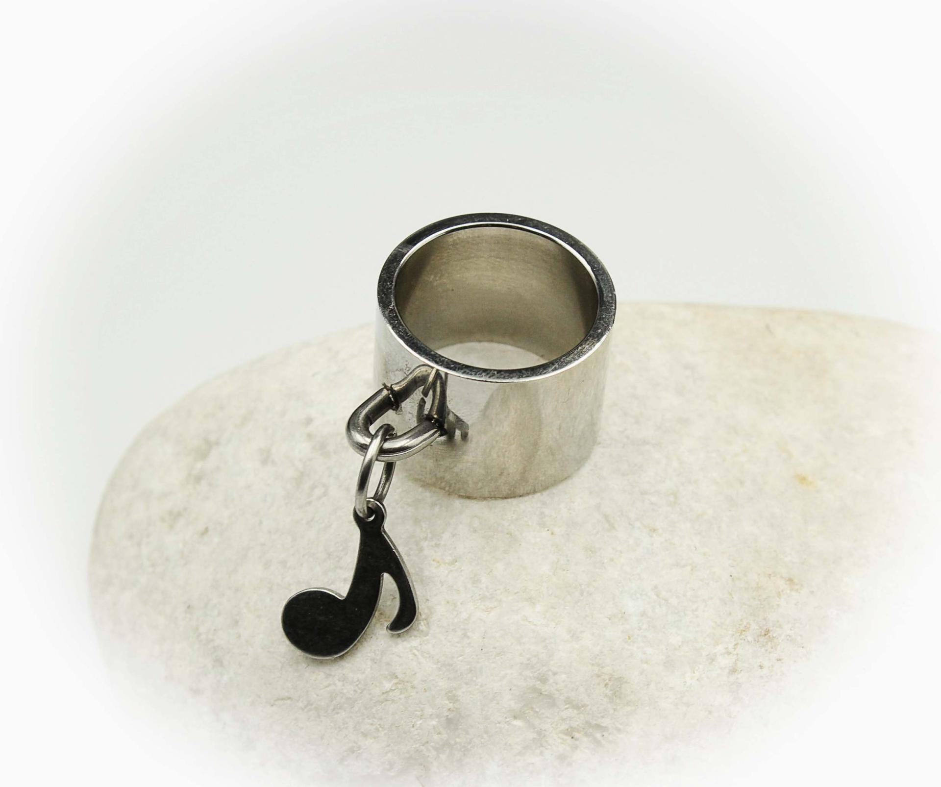 Wide Ring With Music Note Dangle Charm Stainless Steel