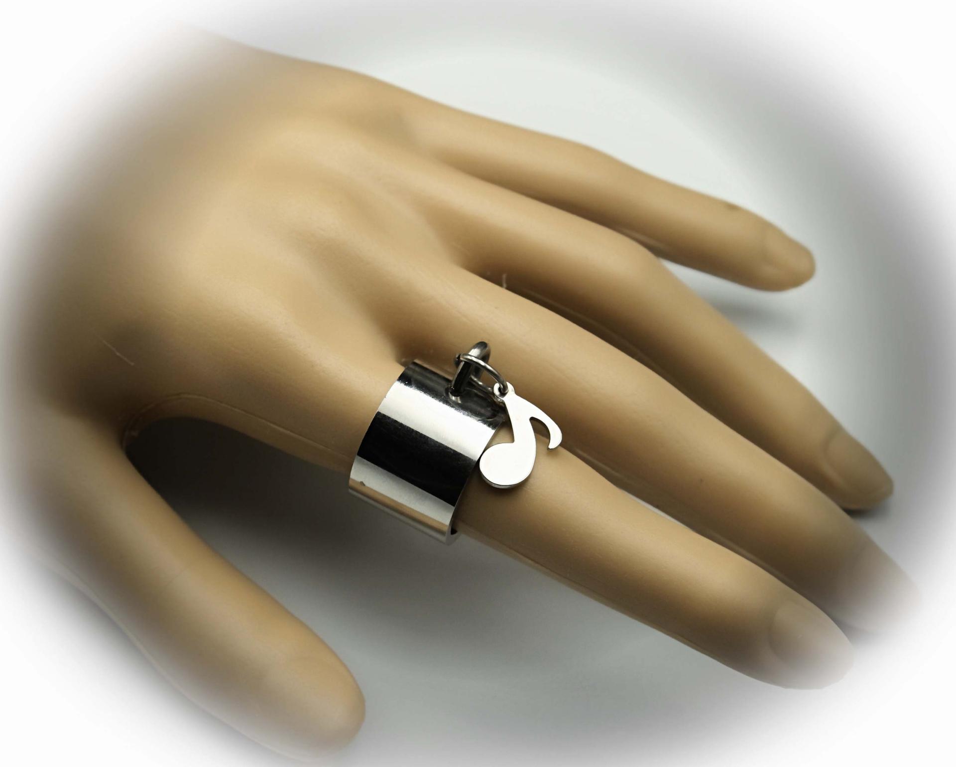 Wide Ring With Music Note Dangle Charm Stainless Steel