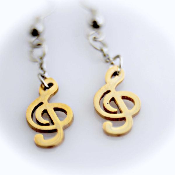 2-tone Musical Treble Clef Note Long Drop Hook Earrings