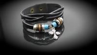 Stainless Steel and Leather Wrap Bracelet with Cross