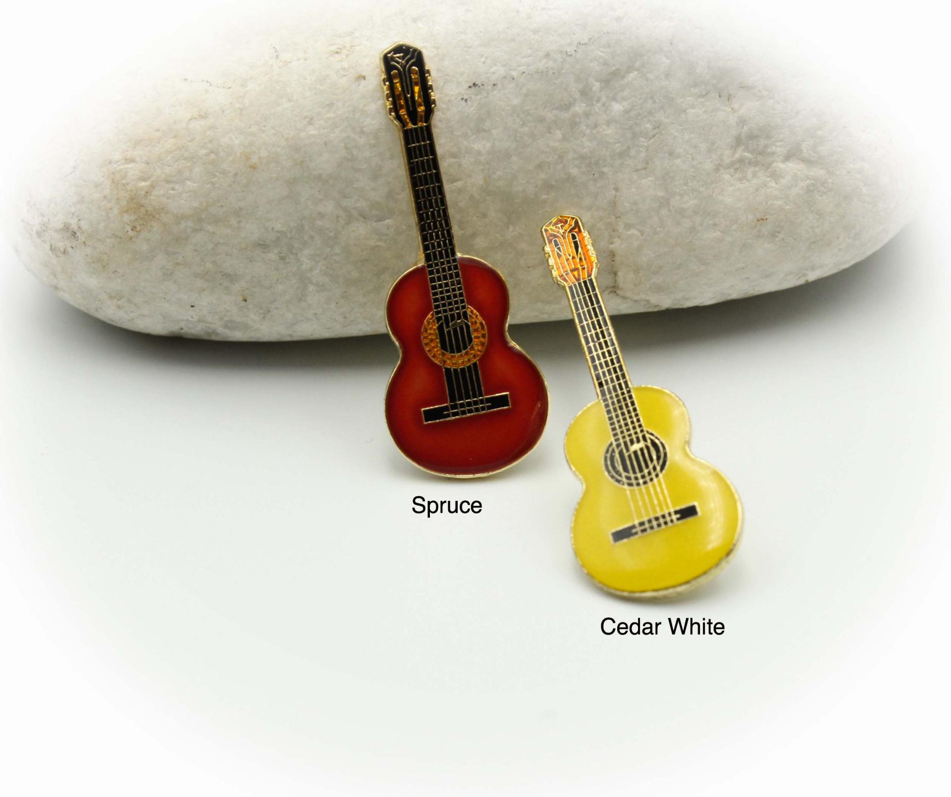 Classical Guitar Pin Badge In Cedar or Spruce Colour